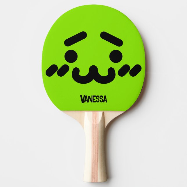 Söta generade ansikten Grön med namn Pingisracket (Framsidan)