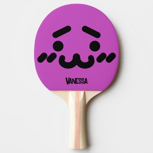Söta generade ansiktet lila med namn pingisracket (Framsidan)