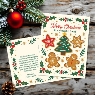 Söta Gingerbröd Cookies Holly Berries Jul Helg Vykort
