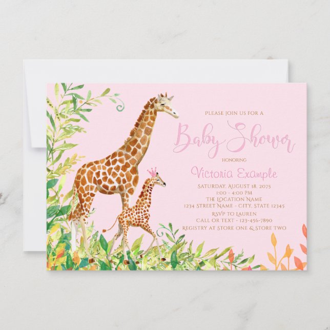 Söta Giraff Bebis Shower Inbjudningar (Framsida)