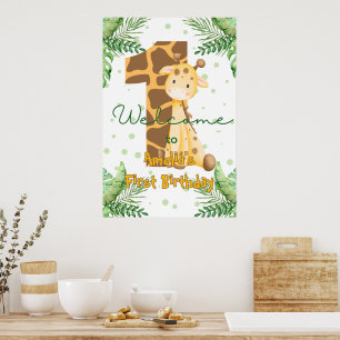 Söta Giraffen Första Födelsedagsfirande Poster