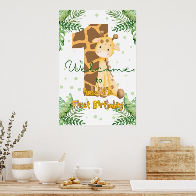 Söta Giraffen Första Födelsedagsfirande Poster (Kök)
