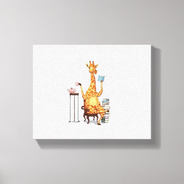 Söta giraffer, böcker och tekalas   canvastryck (Framsida)