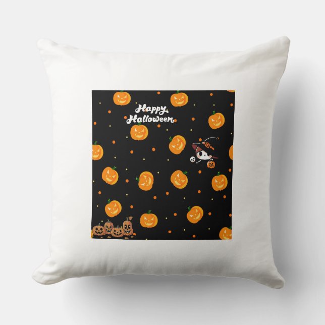 Söta Glad Halloween-pumpor och häxkuddfäll Kudde (Framsida)