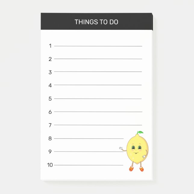 Söta glada citron saker att göra på vitt post-it block (Framsida)