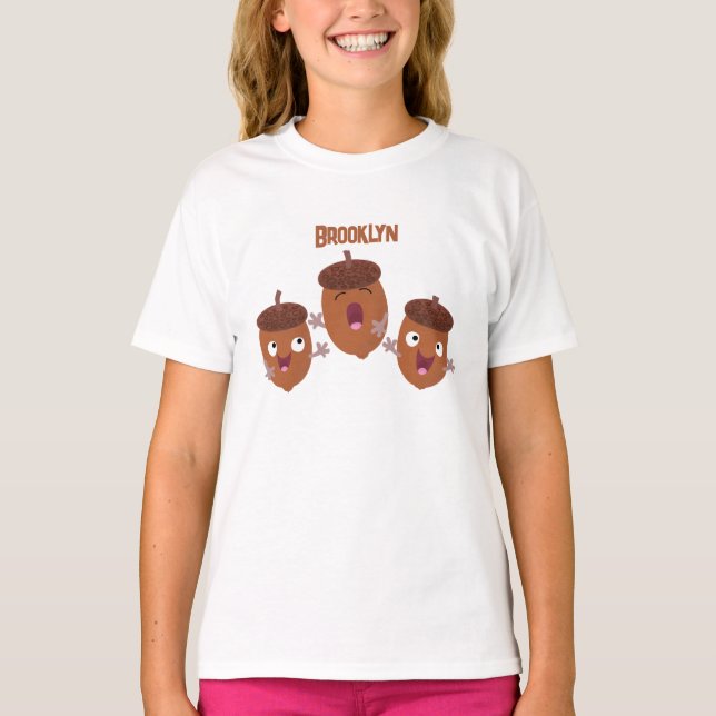 Söta glada ekollon som sjunger tecknad för barn t shirt (Framsida)