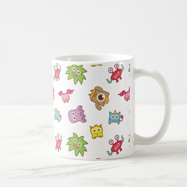 Söta Glada Färgglada Små Monster Mönster Kaffemugg (Höger)