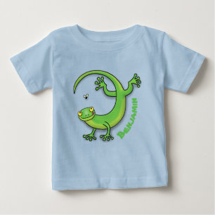 Söta glada gröna gecko hälsningar med insekts teck t shirt