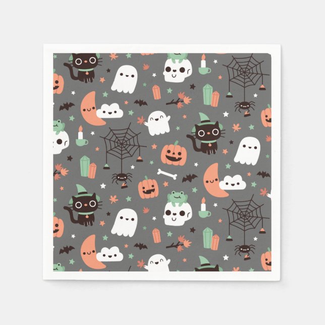 Söta glada Halloween-mönster festartiklar Pappersservett (Framsidan)