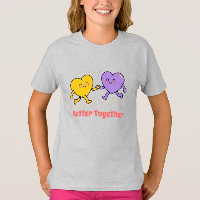 Söta glada hjärtvänner t shirt (Framsida)