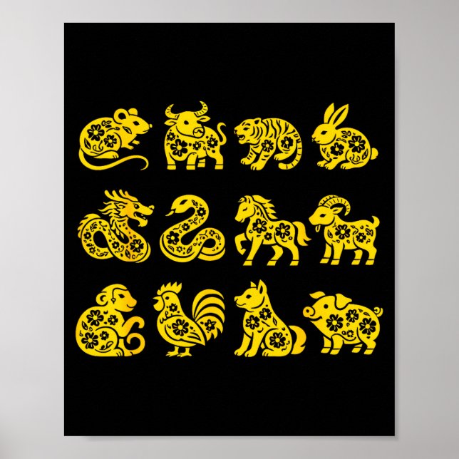 Söta glada Lunar Nyår djur Poster (Framsidan)