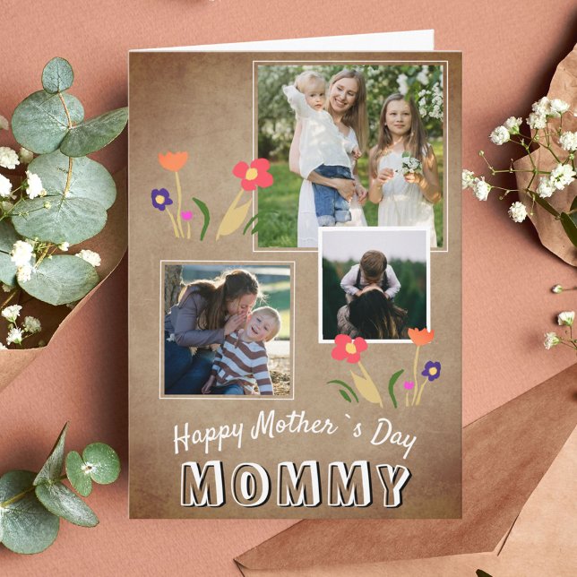Söta glada mors dag blommor 3 foto kort (Skapare uppladdad)