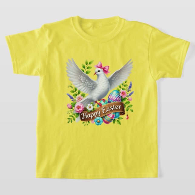 Söta glada påskflickor duva t shirt (Laydown)