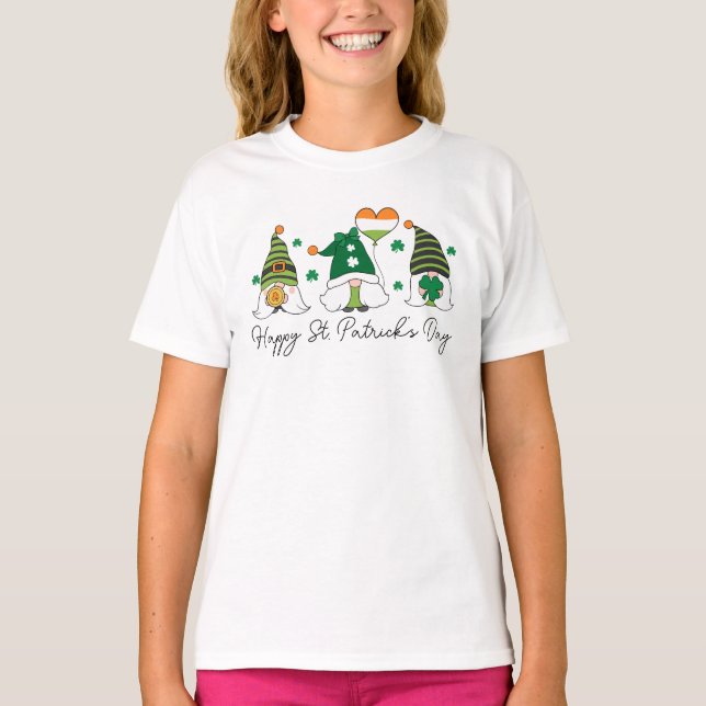 Söta glada St. Patricks dag Tomtar  T Shirt (Framsida)