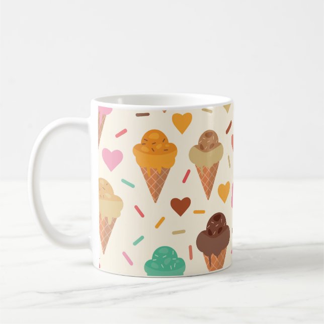 Söta glasskoner med hjärtan  kaffemugg (Vänster)