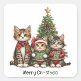 Söta God Jul Katter Fyrkantigt Klistermärke