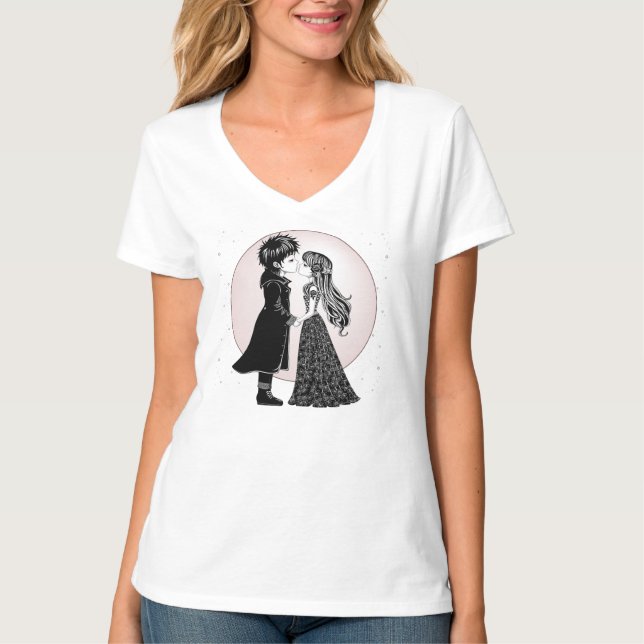 Söta gotiska emo-barn kysser varandagsdagen  t shirt (Framsida)