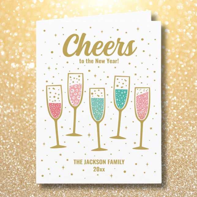 Söta Gott Nytt År Champagneglas Helgkort (Skapare uppladdad)