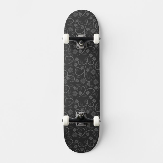 Söta grå blommor mönster mini skateboard bräda 18,5 cm (Framsida)