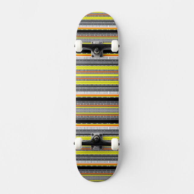 Söta grå gula orange aztekiska mönster mini skateboard bräda 18,5 cm (Framsida)
