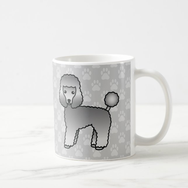 Söta grå Toy Poodle hundar på grått Kaffemugg (Höger)