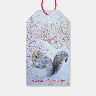 Söta grått-ekorren snö-scensjristmas presentetikett