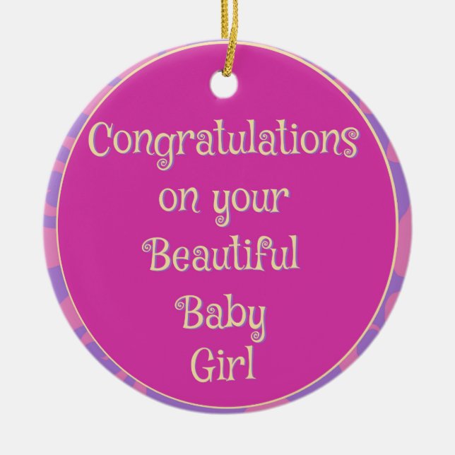 Söta Grattisar på Flicka Rosa Lila Julgransprydnad Keramik (Framsidan)