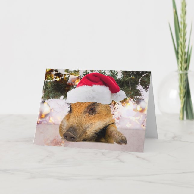 Söta Gris i Santa Hat Julgran Helgkort (Framsida)