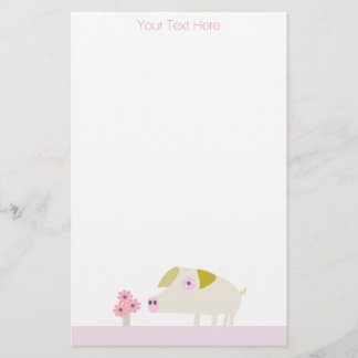 Söta Gris och Rosa blommor Brevpapper