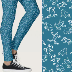 Söta grodor Blå och vit mönster Leggings