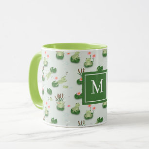 Söta grodor i liljedam Monogram initial Mugg