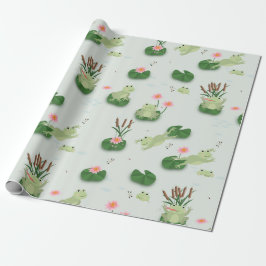 Söta grodor i näckrosdamm presentpapper