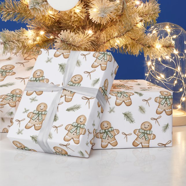 Söta gröna krämfärgade pepparkakor jul presentpapper (Helgdagar)