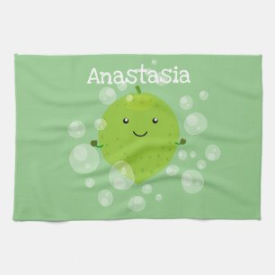 Söta gröna limebubblor serieillustration kökshandduk