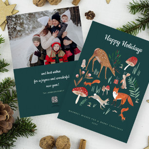 Söta gröna skogs djur familjefoto jul julkort