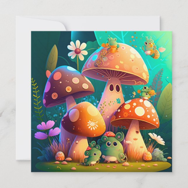 Söta gröna små fina babysvampar inbjudningar (Framsida)