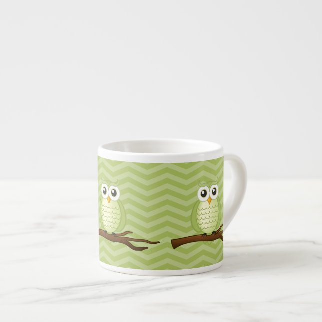 Söta gröna ugglor espressomugg (Framsida höger)