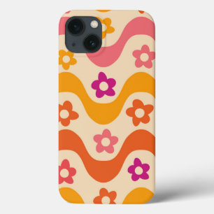 Söta groovy blommönster på retro vågor