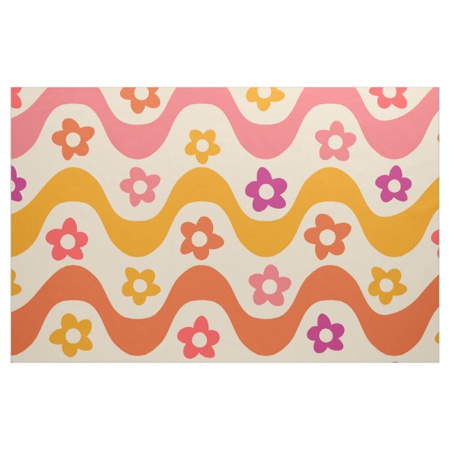 Söta groovy blommönster på retro-vågor  tyg (Fat Quarter)