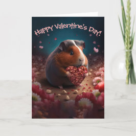 Söta Guinea Gris med Flower Heart Valentine Day Helgkort