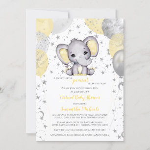 Söta gula elefantballonger virtuella baby shower inbjudningar