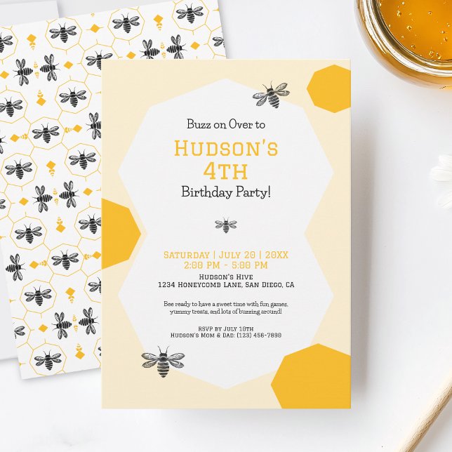 Söta gula honungsbins dag Födelsedagsfest Inbjudningar (Cute Yellow Honeycomb Bee Day Birthday Party Invitation)