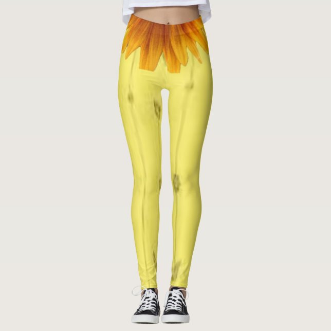 Söta gula solrosleggings långa leggings (Framsida)