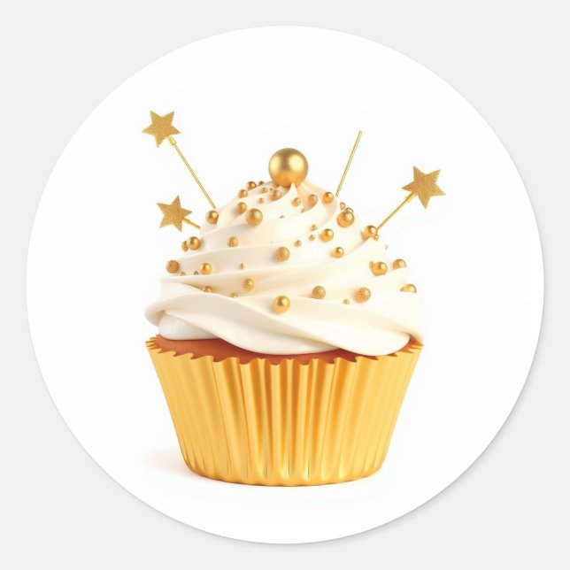 Söta Guld Cupcake Klistermärken (Framsida)