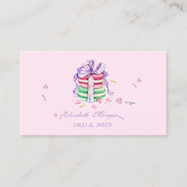 Söta Gulliga Eleganta Macarons, Sötsaker Bageri Visitkort (Framsida)