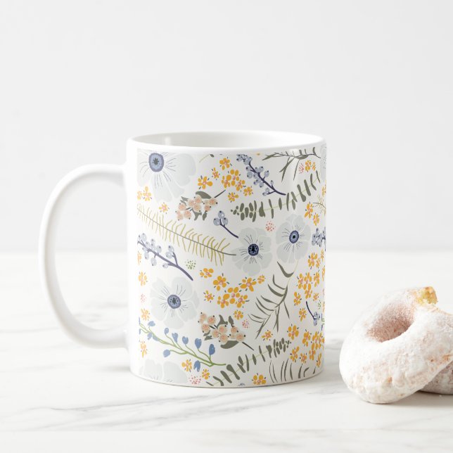 Söta Gulter Blå botaniska blommor Kaffemugg (Med munk)
