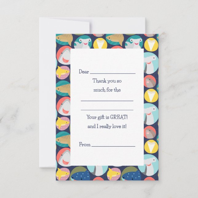 Söta hajarter fyller in  tack kort (Framsida)