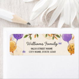 Söta halloween-ballonger orange lila-familj returadress etikett