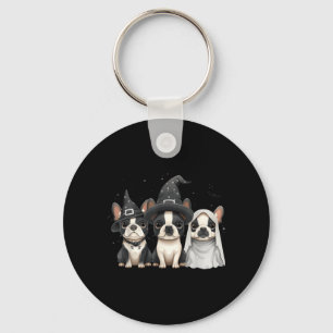 Söta Halloween Boston Terrier Hundar Häxhatt Spöke Nyckelring
