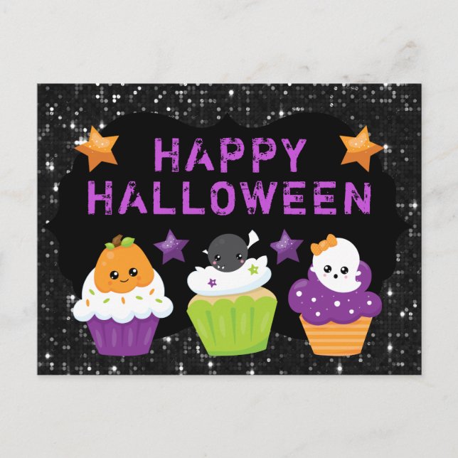 Söta Halloween Cupcakes Vykort (Framsida)